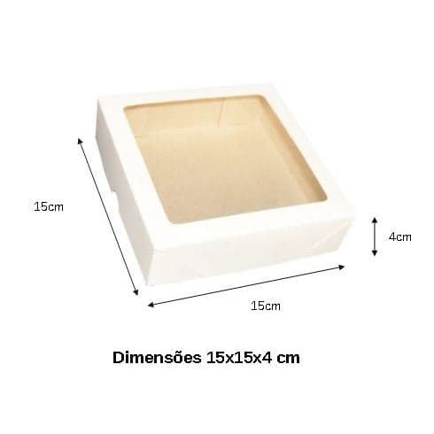 Kit 10 Caixas para Presente Branca 15 x 15 x 4 Tampa e Fundo com visor acetato