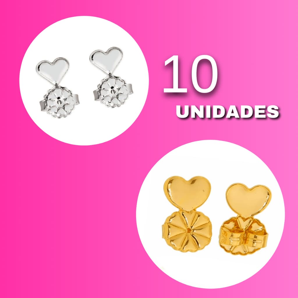 Kit 10 Unidades Tarraxa Mágica Sustentação Brincos Orelha Rasgada Banhado Ouro Alto Padrão 18k ou Prateado Anti Alérgic