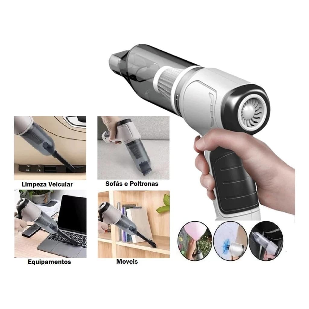 Aspirador e Soprador Portátil 4 em 1 - Alta Potência e Multifuncional para Limpeza Completa