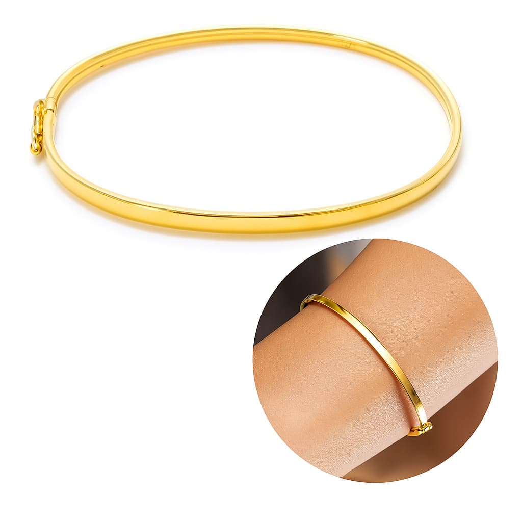 [ SEMI JOIA ] Bracelete Delicado Liso Feminino Fecho Italiano Minimalista Banhado em Ouro 18k