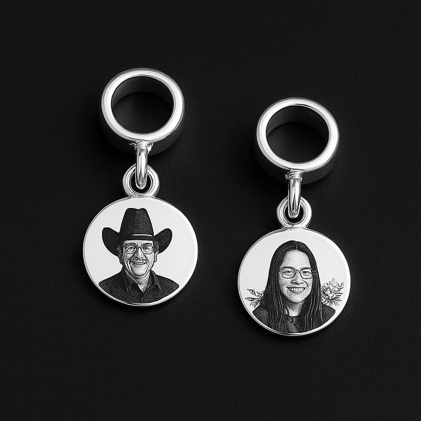 Berloque Personalizado com Foto Medalha 10mm Banhado Prata 925 p/ Pulseiras e Braceletes