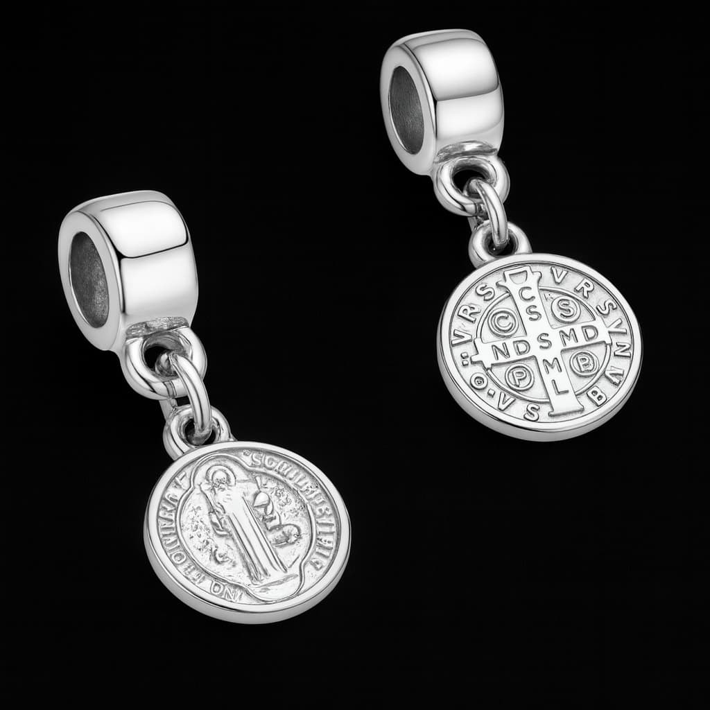 Berloque São Bento Detalhado Religioso Folheado Prata 925 p/ Pulseiras e Braceletes