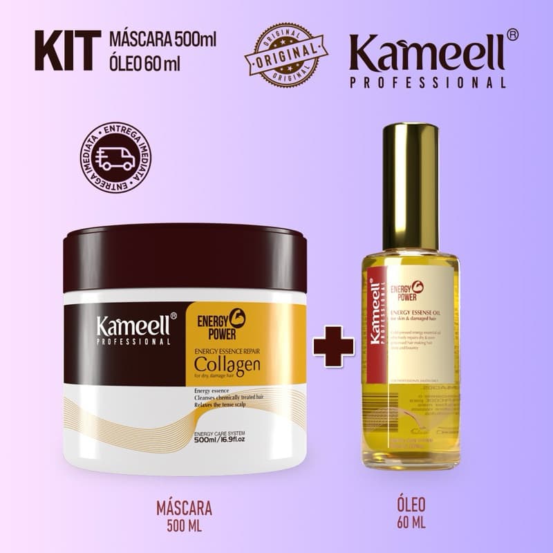 Kit Kameell Máscara 500g + Óleo 50ml | Hidratação Profunda, Reconstrução e Brilho Intenso