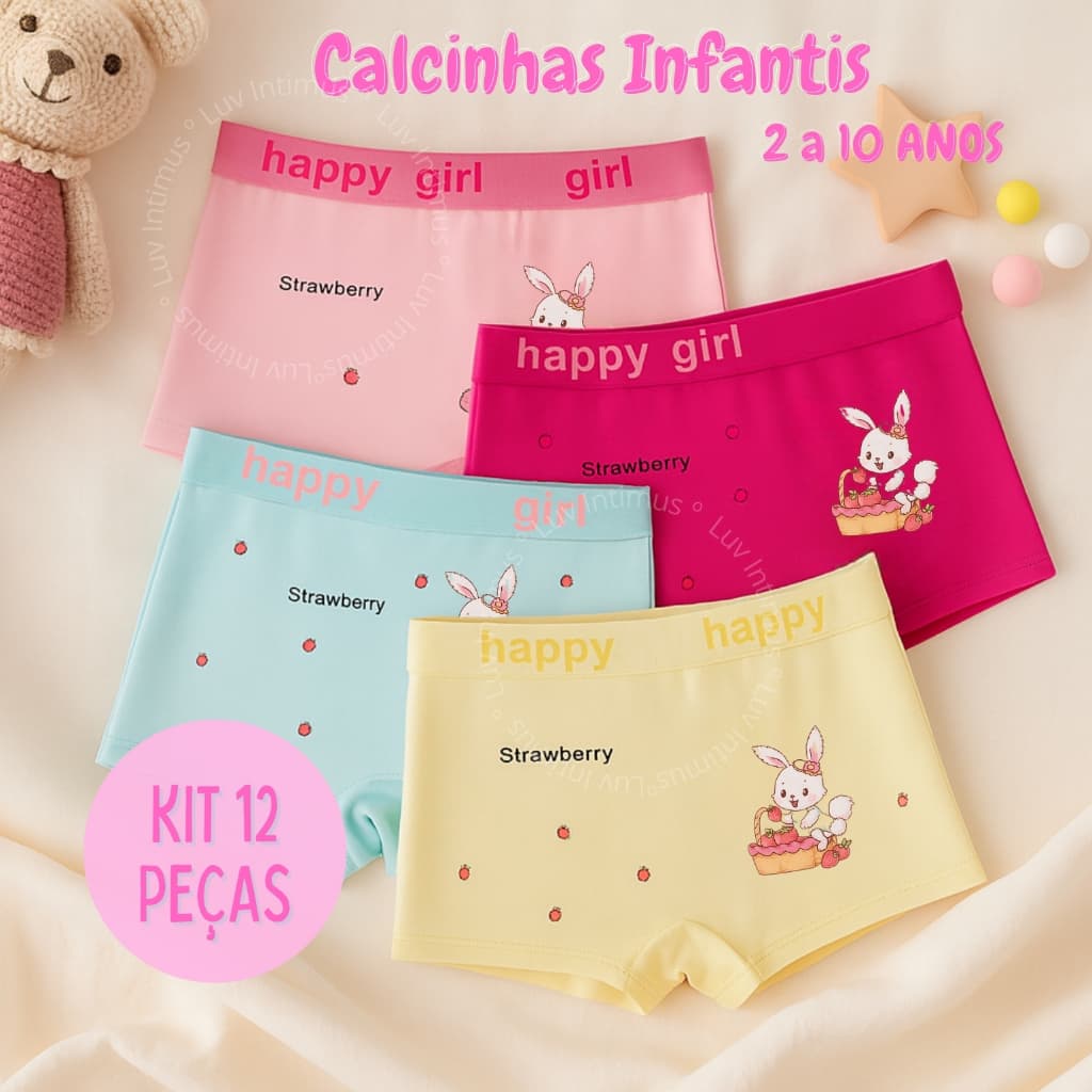 Kit até 12 Calcinhas Infantil Shortinho Macio e Respirável