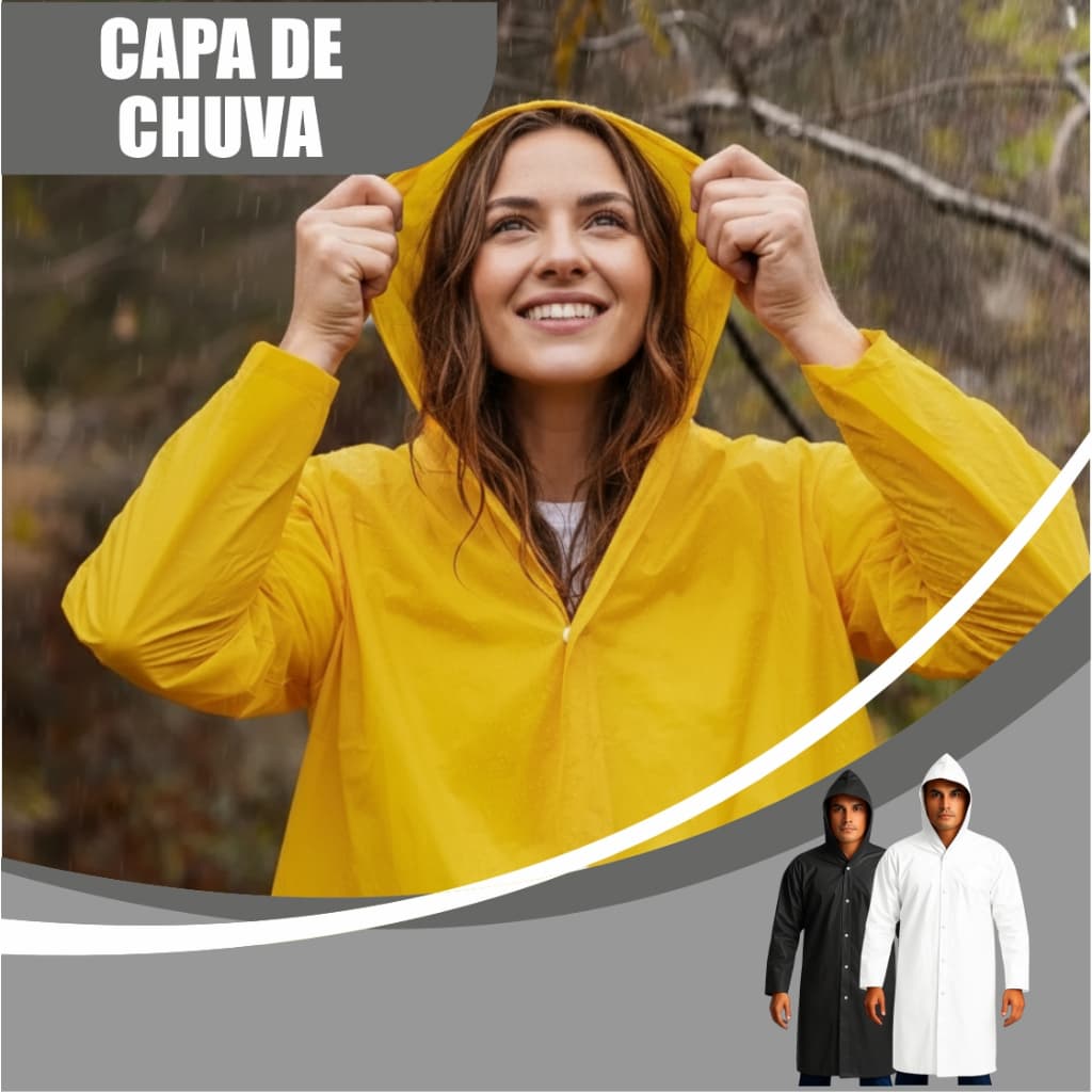 Capa de Chuva Reforçada Impermeável PVC Ressistente Adulto Unissex Proteção Frio Vento Emborrachada Pescaria Capuz Seca