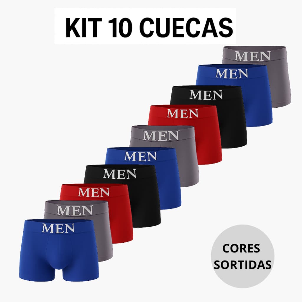 Kit 10 Cuecas Boxers Masculina Adulto de Microfibra ou Kit 4 Cuecas