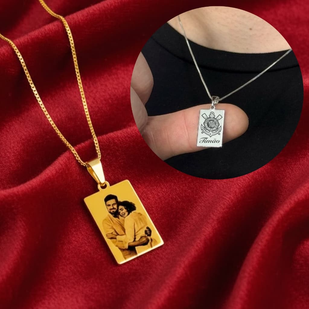 [ SEMI JOIA ] Colar Personalizado Masculino Foto Gravação 60cm Masculina Banho Ouro 18k Acessórios