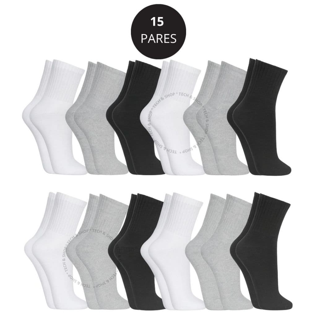 Kit Ate 15 Pares Meia Cano Alto Algodão Unissex 36-42