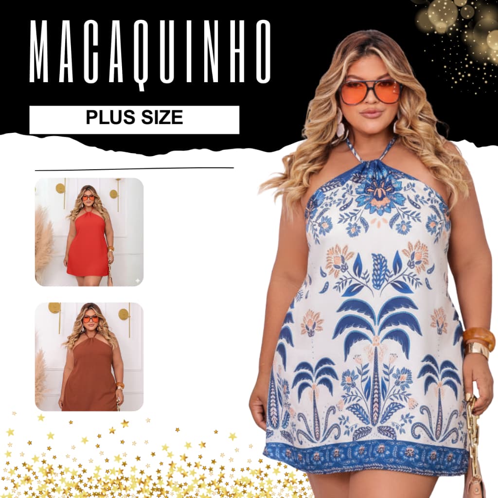 Macaquinho Plus Size Rodado Soltinho Tendencia Boho Chique Promoção Barato Candy Color Natal