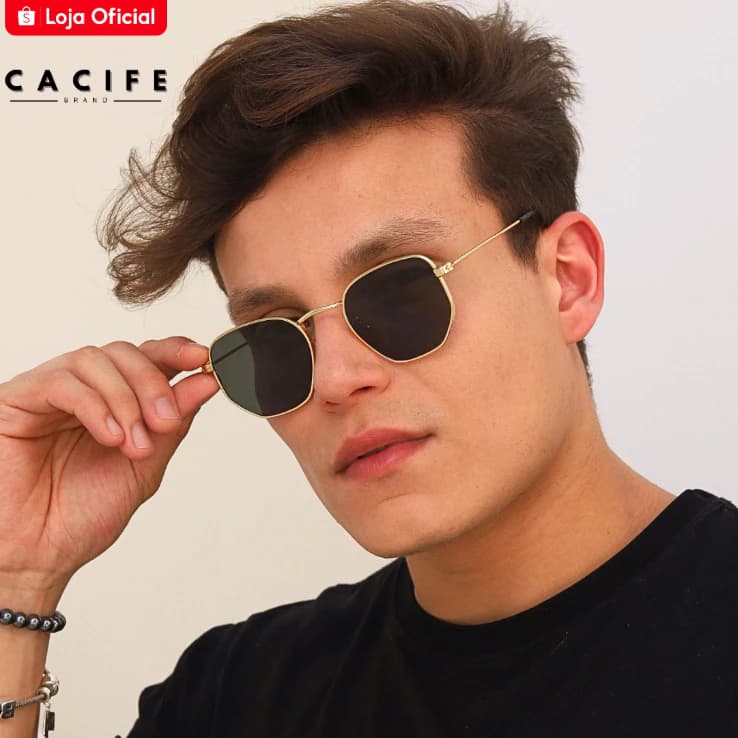 Óculos de Sol Hexagonal Original Dourado Retro Premium Classico uv400 Masculino Feminino