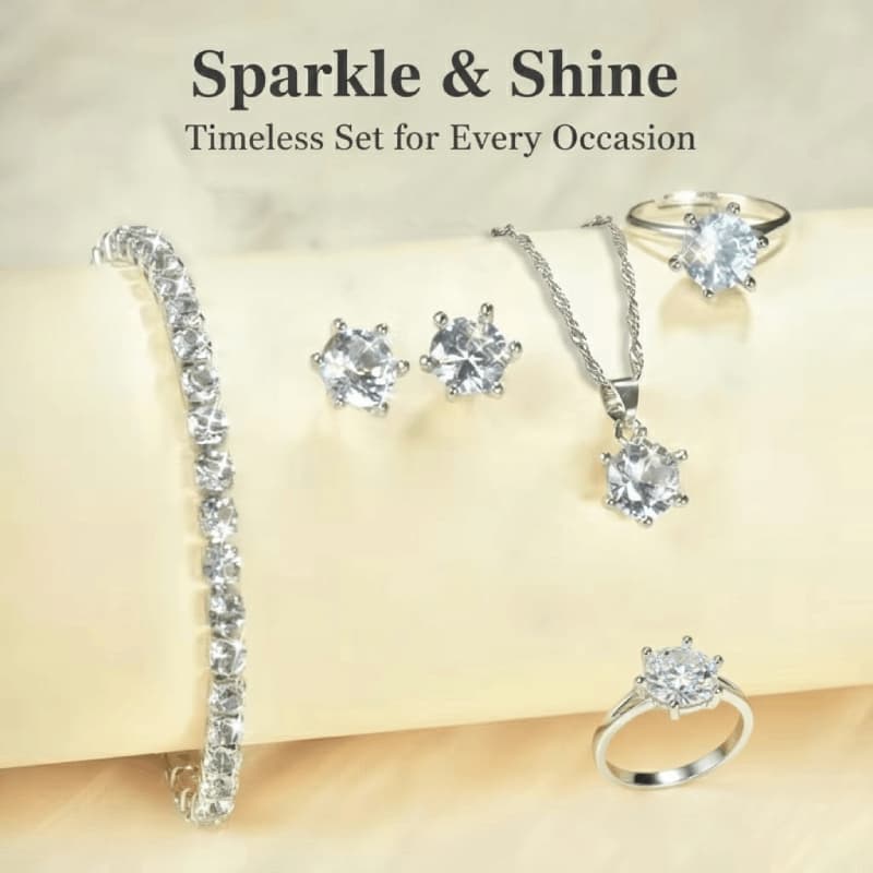 Elegante Conjunto De Jóias De Pérola Para Mulheres Colar Brincos Pulseira Anel 4 Pçs Acessórios De Prata O Dia Dos Namor