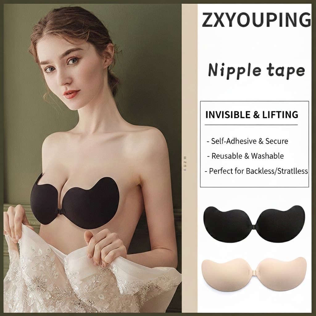 Fita De Mamilo Manga Invisível Sutiã Gancho Botão Respirável Reunir Roupa Interior Em Preto Cáqui Para Vestido Sem Costa