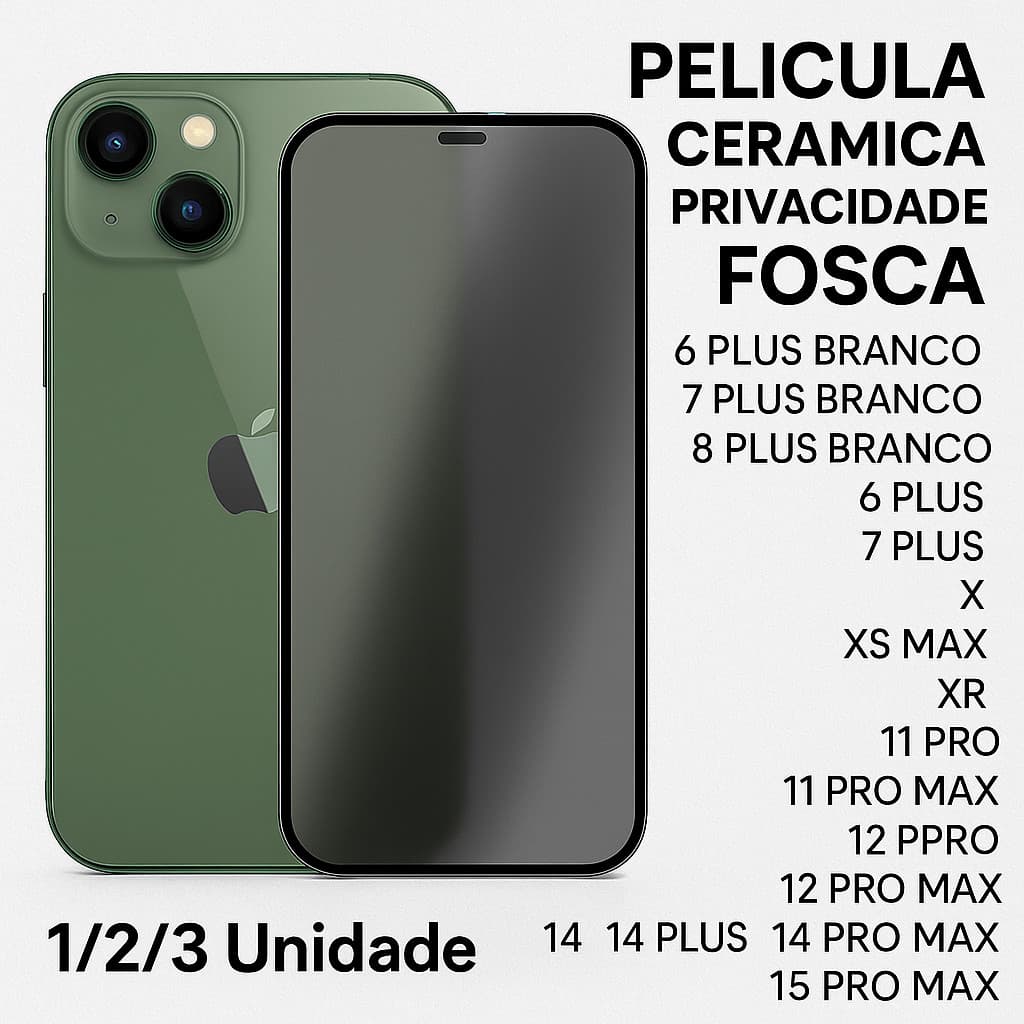 Película de Privacidade Fosca iPhone X XS 11 12 13 14 15 Pro Max - Anti-impacto e Anti-Digital