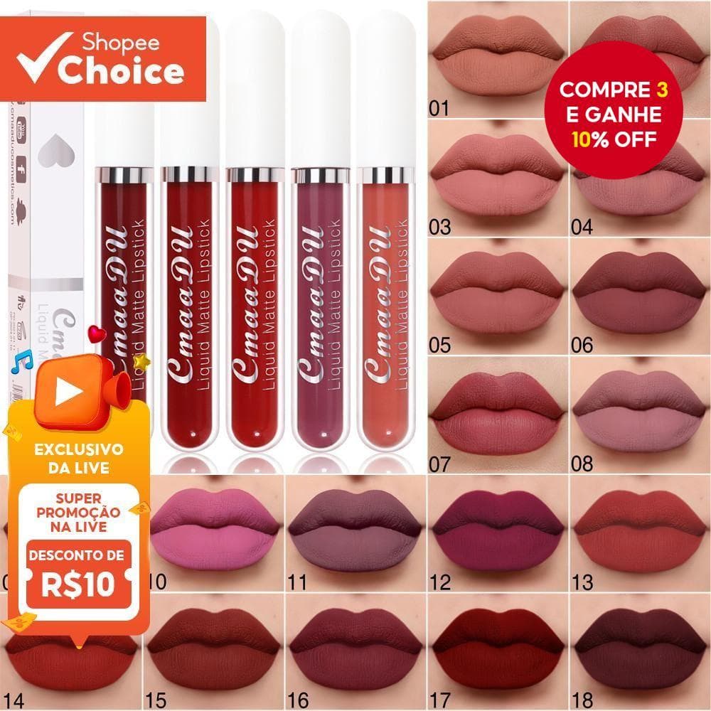 Batons Matte Impermeáveis CMaaDu 18 Cores, Longa Duração, Não Gruda, Forma de Copo, Maquiagem Barata