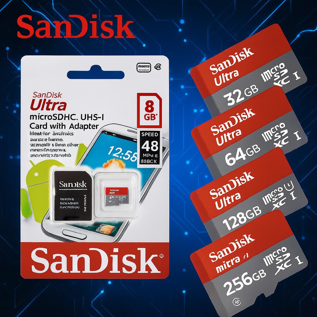 Cartão MicroSD SanDisk 128GB/256GB/512GB Ultra Classe 10 – Alta Velocidade p/ Câmera, CFTV e Drone