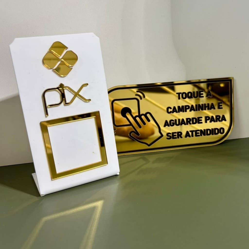Kit Placas Acrílicas - Placa Pix + Toque a Campainha para Atendimento