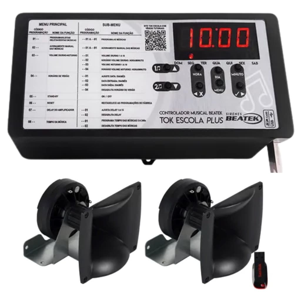 Kit 10 Sirenes Musical Tok Escola Plus Inclusiva C 2 Corneta Preto